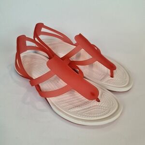 CROCS Adrina Strappy Sandals Women's Size 10 Coral White Slip On Casual Barefoot